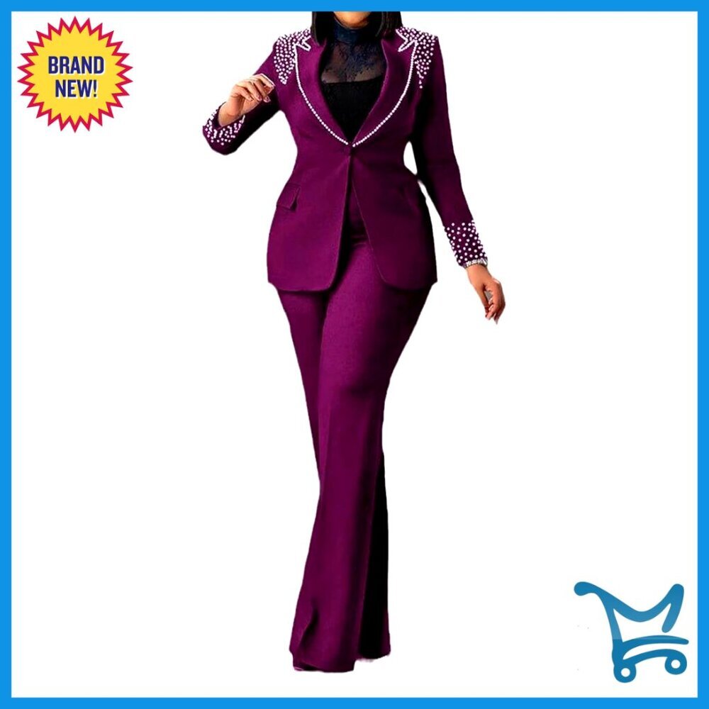 Women's 2-Piece Suit Set Blazer Wide Leg Pants Business Casual Office Wear